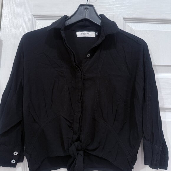 Ava Sky black button down tie front top sz XS - Picture 2 of 2